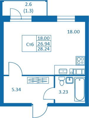 Студия 28.24 м²